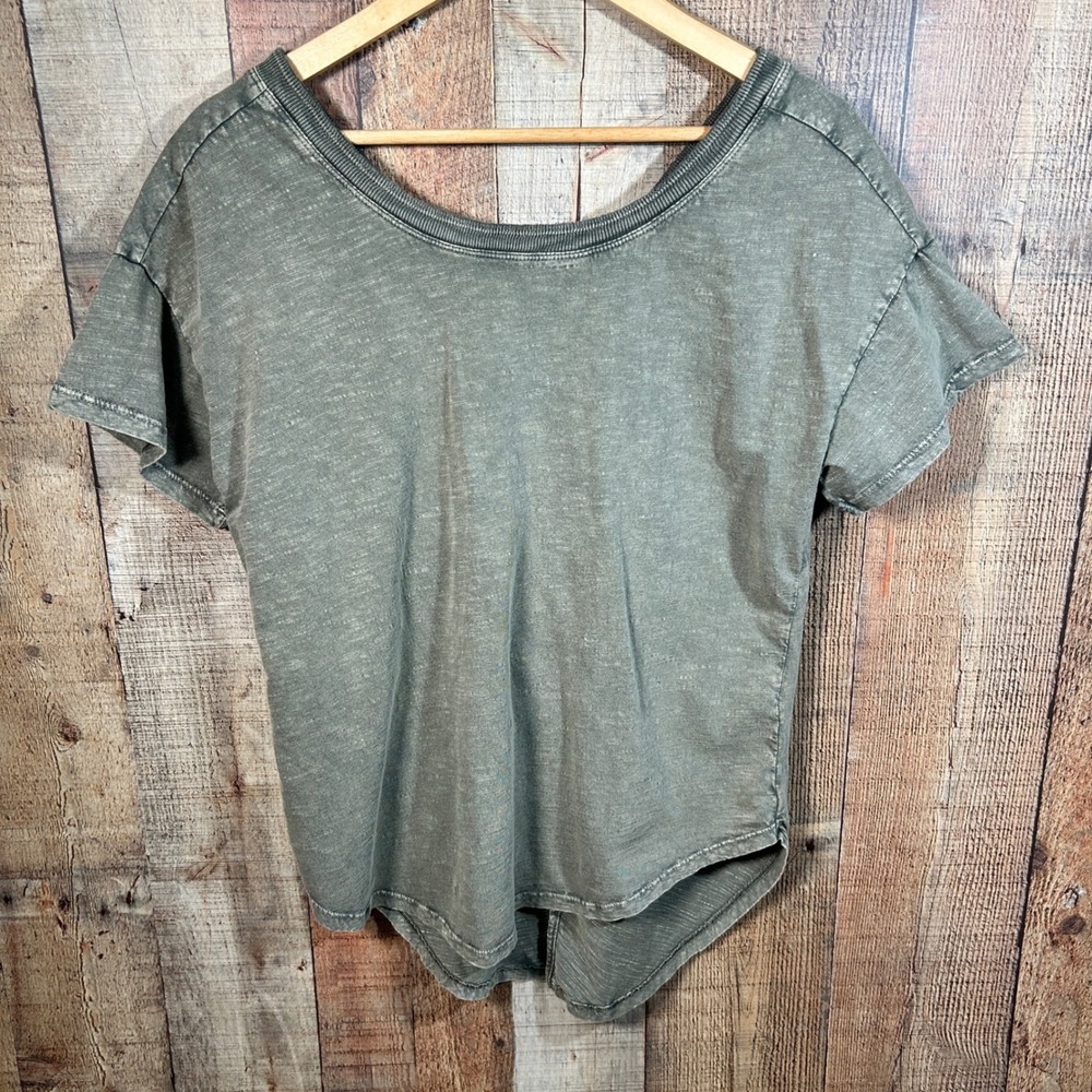 Pilcro Anthropologie Olive Green Cotton Ruched Back Slub Knit Tee Shirt Small S